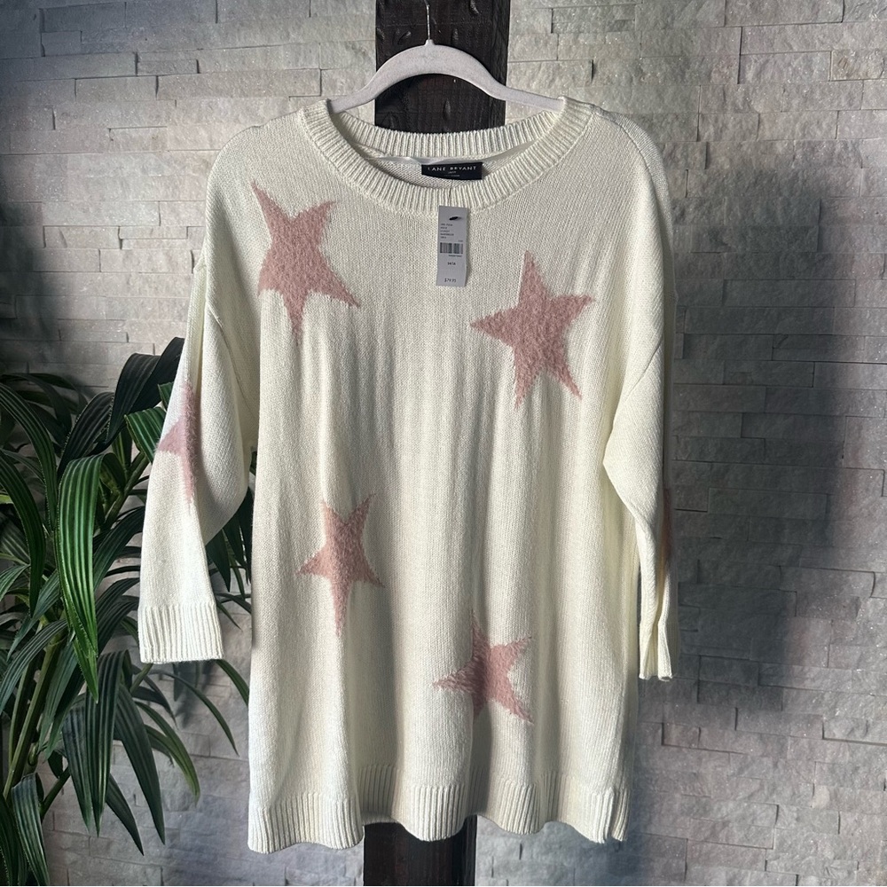 Lane Bryant Classic Crew-Neck Vanilla Cream Star Sweater Size 14/16 New Tags